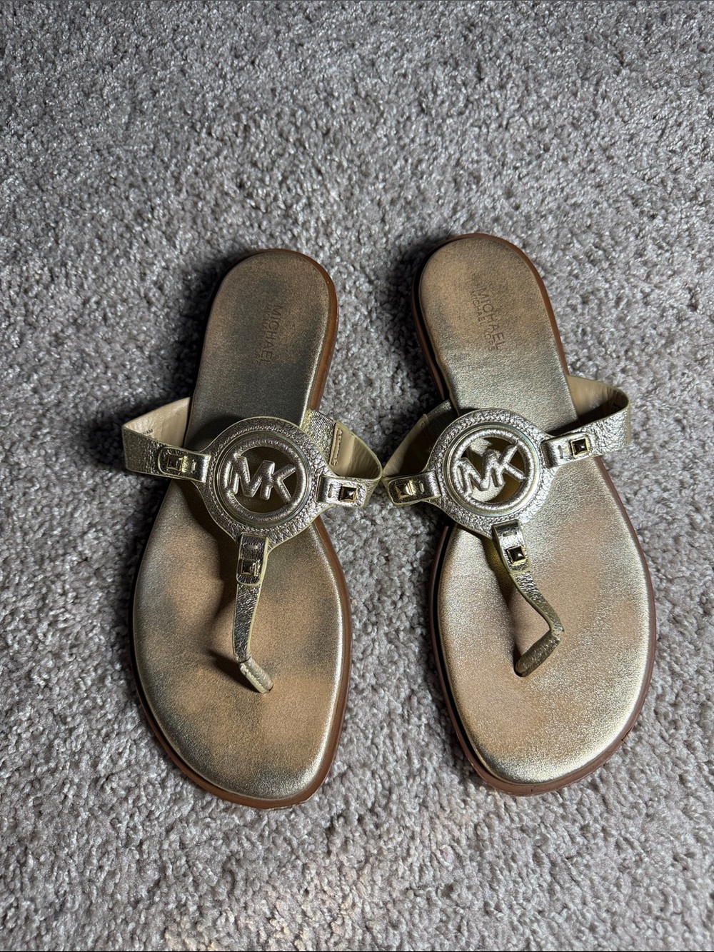 Michael Kors Metallic Gold Logo Thong Sandals